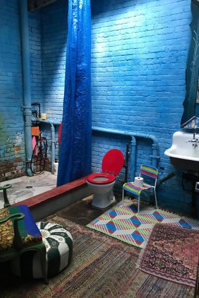 artist loft, bohemian, colorful, distressed, eclectic, funky, textured walls, 