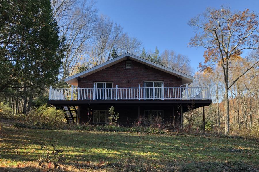 funky, stone, wood, kitchen, deck, patio, fireplace, 