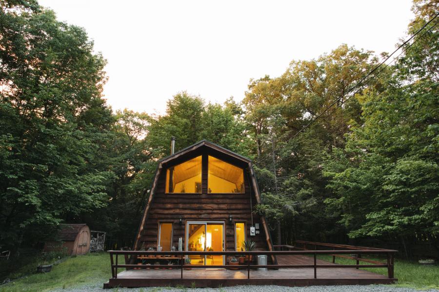 cabin, wooded, lake, water, rural, country, 