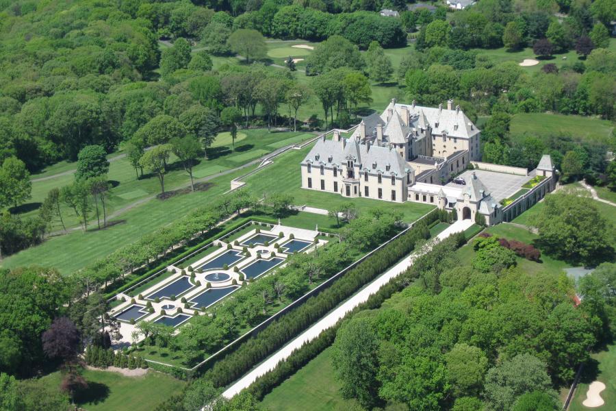 castle, ornate, pool, garden, 