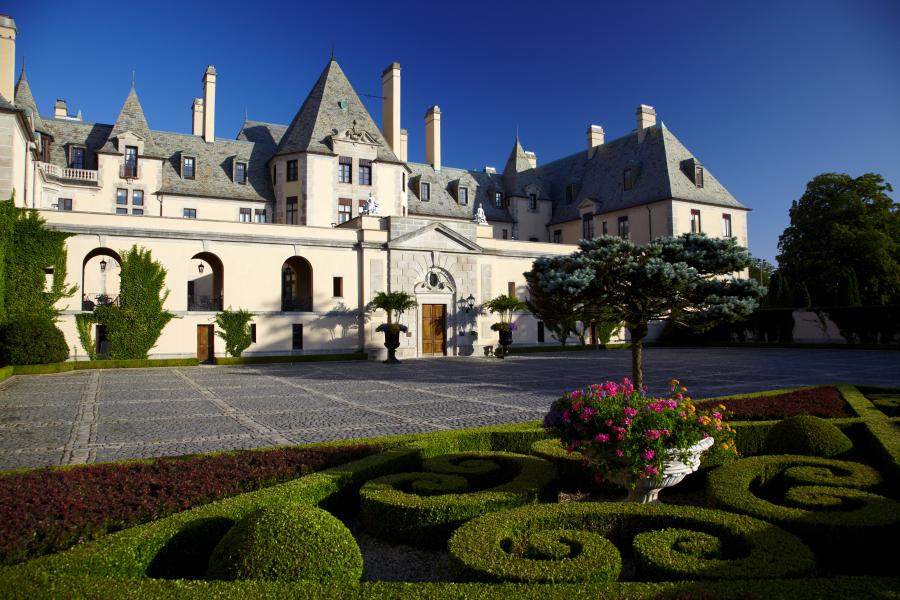 castle, ornate, pool, garden, 