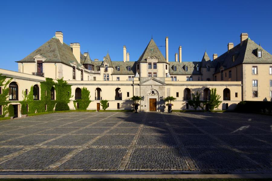 castle, ornate, pool, garden, 