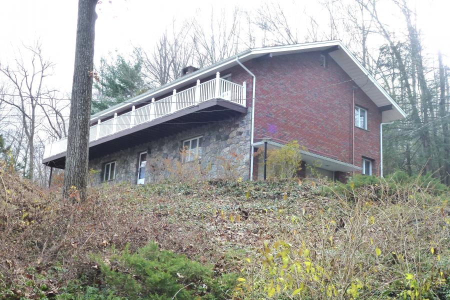 funky, stone, wood, kitchen, deck, patio, fireplace, 