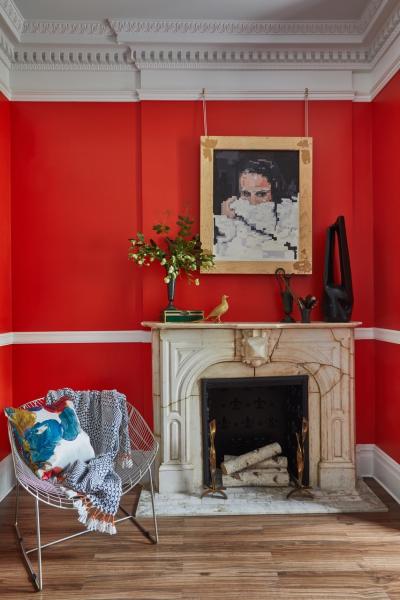 townhouse, colorful, funky, fireplace, kitchen, 