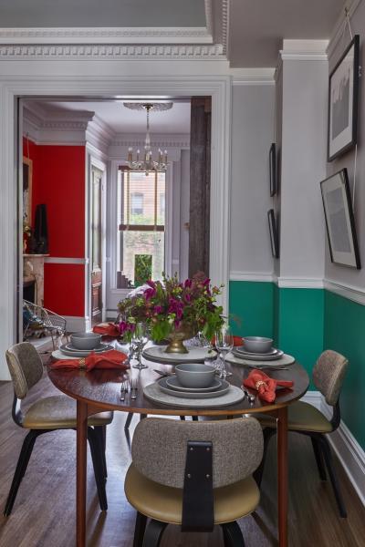 townhouse, colorful, funky, fireplace, kitchen, 