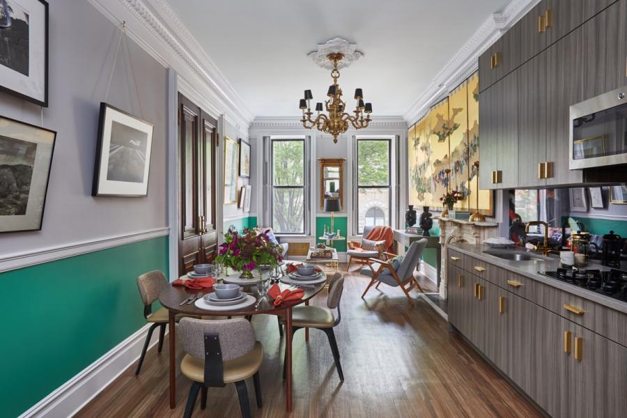 townhouse, colorful, funky, fireplace, kitchen, 