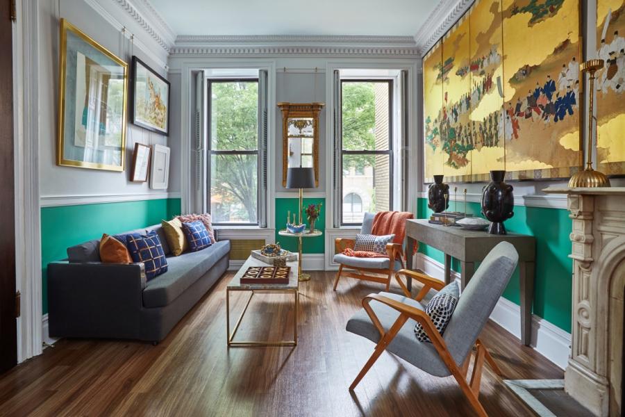 townhouse, colorful, funky, fireplace, kitchen, 