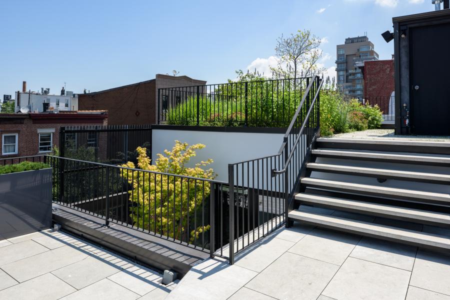 townhouse, modern, glass, light, rooftop, staircase, white, 