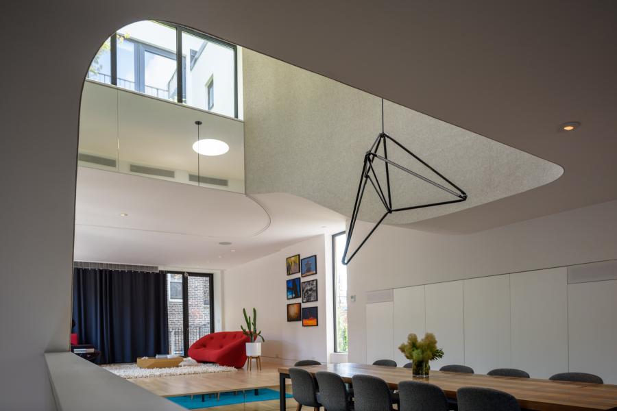 townhouse, modern, glass, light, rooftop, staircase, white, 