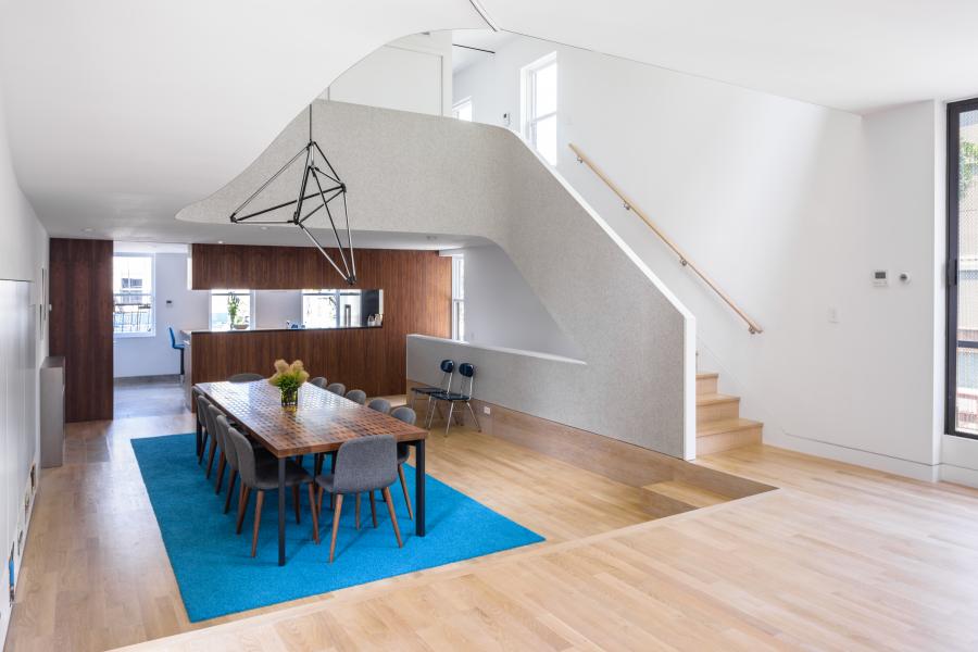 townhouse, modern, glass, light, rooftop, staircase, white, 