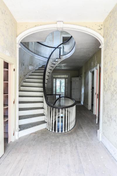 mansion, estate, distressed, empty room, staircase, porch, 