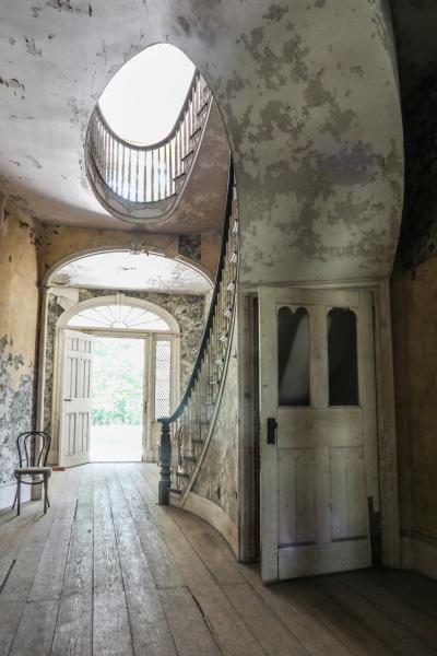mansion, estate, distressed, empty room, staircase, porch, 