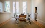 brownstone, contemporary, light, white, fireplace, kitchen, deck, 