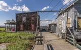 distressed, funky, bohemian, deck, water, beach, dock, colorful, 