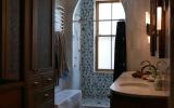 brownstone, funky, eclectic, colorful, staircase, fireplace, kitchen, 