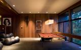 modern, contemporary, pool, bar, patio, wooded, fireplace, pool table, deck, 