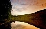 cabin, log house, lake, water, 