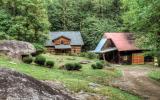 log house, cabin, stone, water, rural, Asheville, 