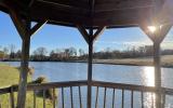 farmhouse, farm, rural, country, field, lake, barn, porch, 